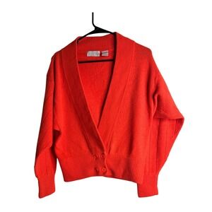 Vintage Axiom Womens Angora Lambswool Cardigan Sweater Medium Red Orange Crop